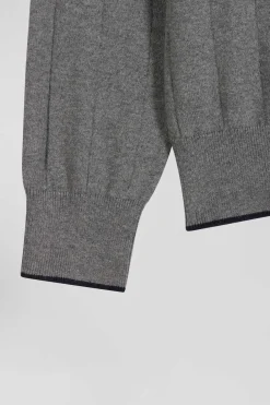 Pull col camionneur en coton et cachemire gris coupe Regular