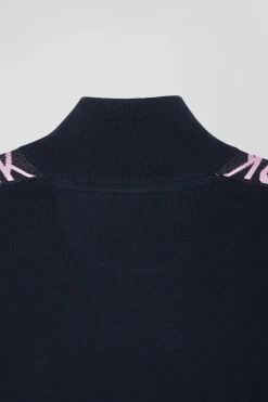 Pull col camionneur en coton bleu marine coupe Regular bande jacquard Eden Park