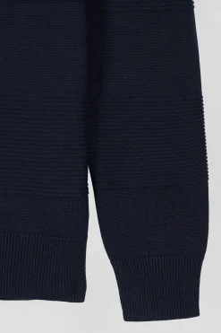 Pull col camionneur en coton bleu marine à jeux de maille coupe Regular