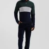 Pull col camionneur montant en coton vert à jeux de maille coupe Regular