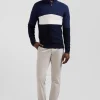 Pull col camionneur montant en coton bleu foncé à jeux de maille coupe Regular