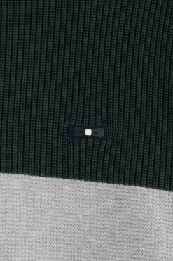 Pull col camionneur montant en coton vert à jeux de maille coupe Regular