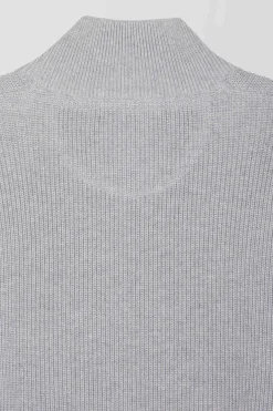 Pull col camionneur montant en coton gris à jeux de maille coupe Regular