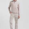Pull col camionneur zippé en laine et coton beige coupe Regular