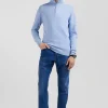 Pull col camionneur zippé en laine et coton ciel coupe Regular