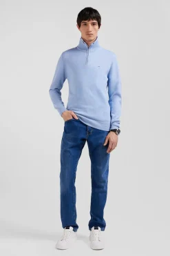 Pull col camionneur zippé en laine et coton ciel coupe Regular