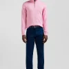 Pull col camionneur zippé en laine et coton rose coupe Regular