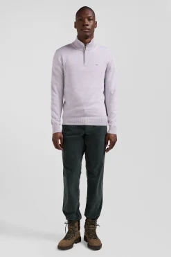 Pull col camionneur zippé en laine et coton gris coupe Regular