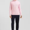 Pull col camionneur zippé uni en coton rose coupe Regular