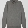 Pull col camionneur zippé en laine et coton gris clair coupe Regular