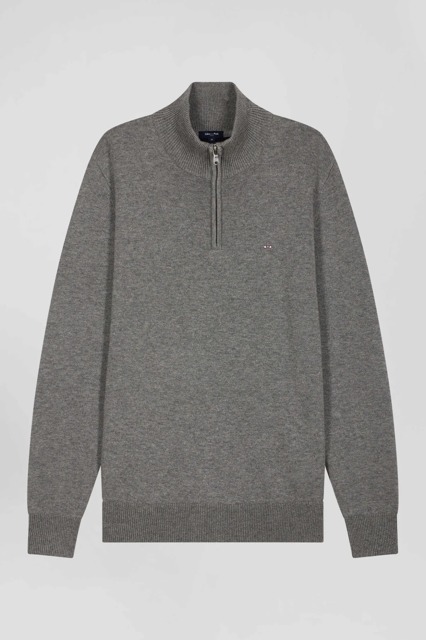 Pull col camionneur zippé en laine et coton gris clair coupe Regular