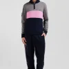 Pull col camionneur zippé colorblock en coton gris brodé coupe Regular