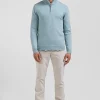 Pull col camionneur zippé en laine et coton vert coupe Regular