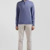 Pull col camionneur zippé en laine et coton bleu clair coupe Regular