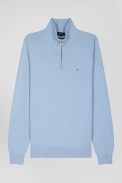 Pull col camionneur zippé en laine et coton ciel coupe Regular