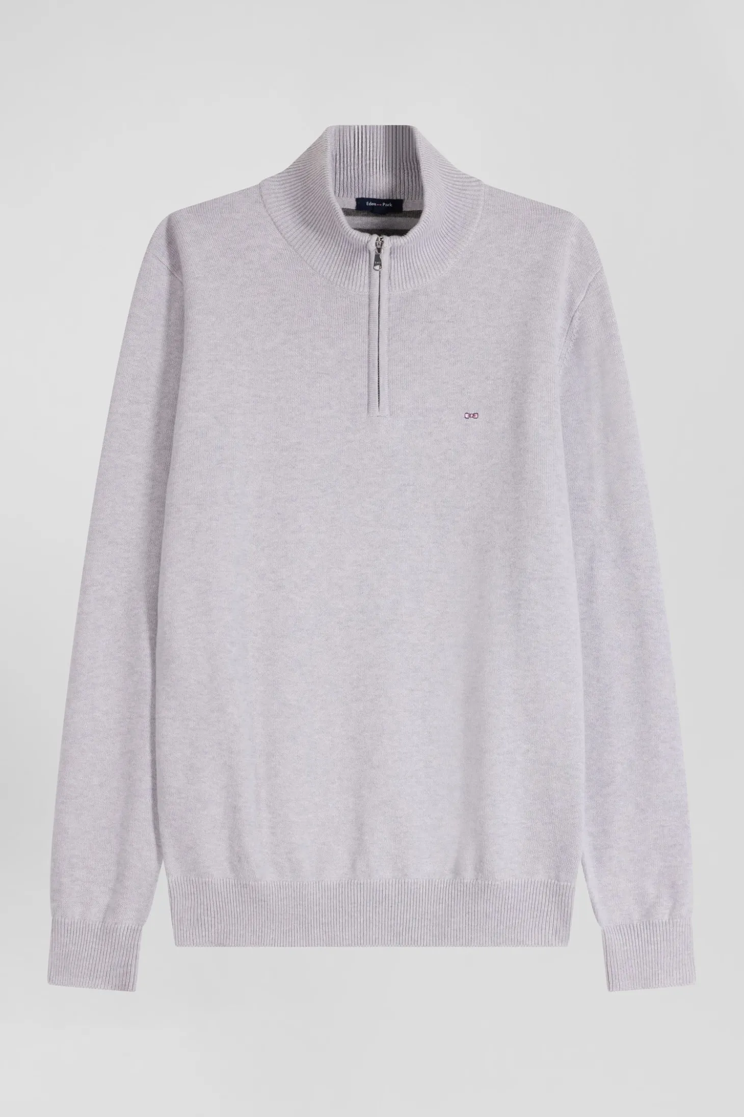 Pull col camionneur zippé en laine et coton gris coupe Regular