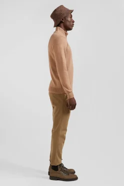 Pull col camionneur zippé en laine et coton camel coupe Regular