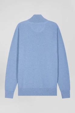 Pull col camionneur zippé uni en coton ciel coupe Regular