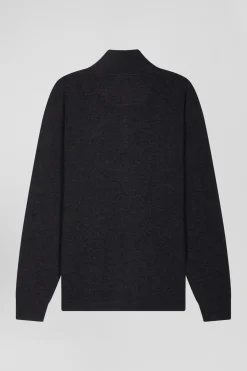 Pull col camionneur zippé en laine et coton gris anthracite coupe Regular