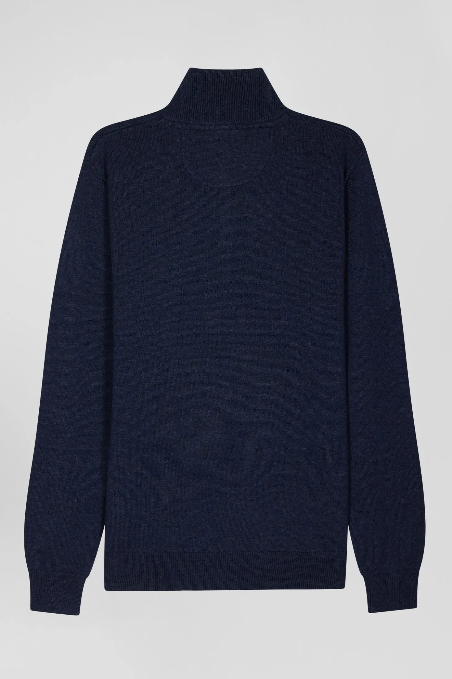 Pull col camionneur zippé en laine et coton bleu foncé coupe Regular