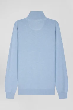 Pull col camionneur zippé en laine et coton ciel coupe Regular