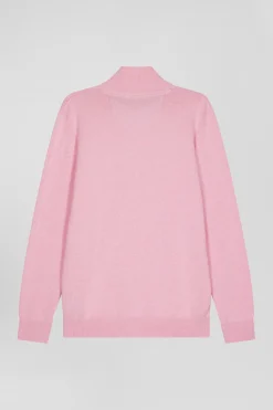 Pull col camionneur zippé en laine et coton rose coupe Regular