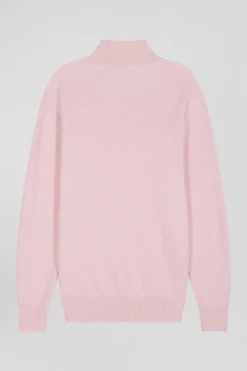 Pull col camionneur zippé uni en coton rose coupe Regular