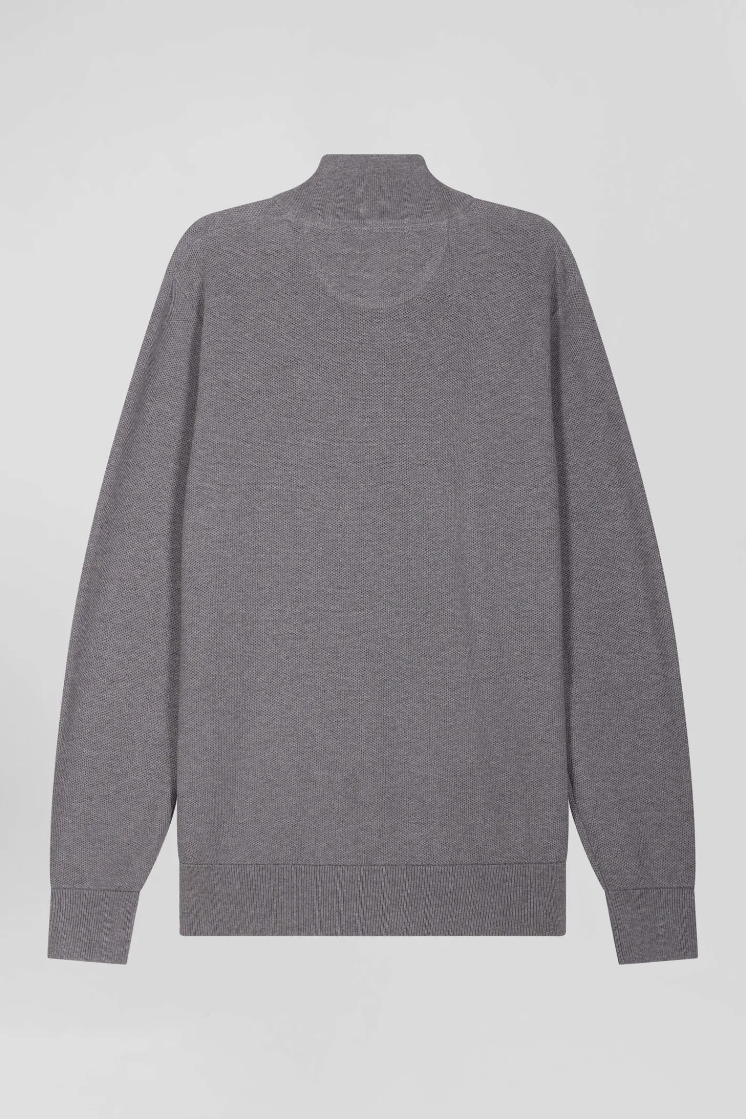 Pull col camionneur zippé uni en coton gris coupe Regular