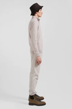 Pull col camionneur zippé en laine et coton beige coupe Regular