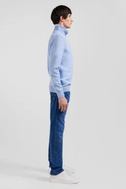 Pull col camionneur zippé en laine et coton ciel coupe Regular