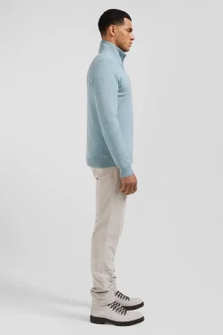 Pull col camionneur zippé en laine et coton vert coupe Regular