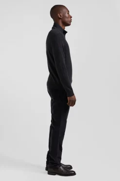 Pull col camionneur zippé en laine et coton gris anthracite coupe Regular