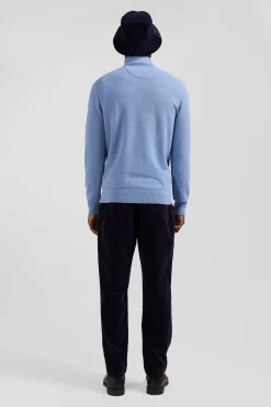 Pull col camionneur zippé uni en coton ciel coupe Regular