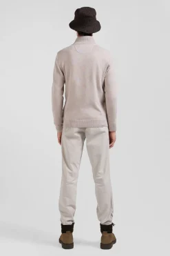 Pull col camionneur zippé en laine et coton beige coupe Regular