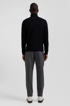 Pull col camionneur zippé en laine et coton noir coupe Regular
