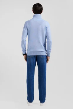 Pull col camionneur zippé en laine et coton ciel coupe Regular
