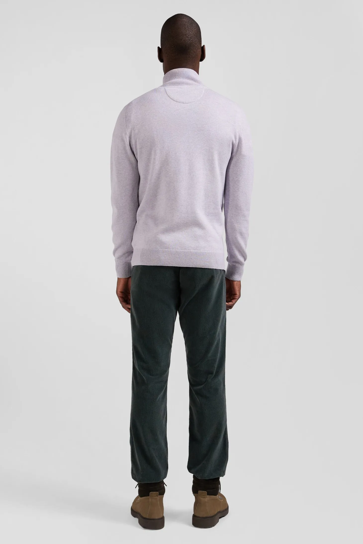 Pull col camionneur zippé en laine et coton gris coupe Regular