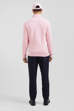 Pull col camionneur zippé uni en coton rose coupe Regular