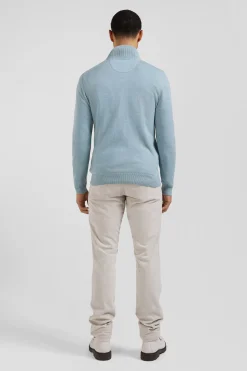 Pull col camionneur zippé en laine et coton vert coupe Regular