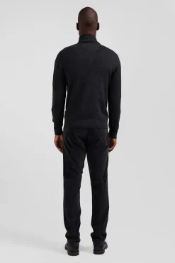 Pull col camionneur zippé en laine et coton gris anthracite coupe Regular