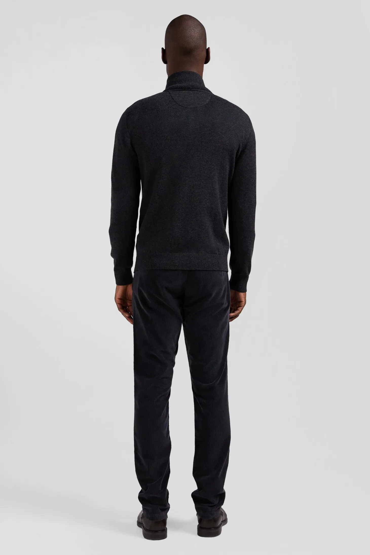 Pull col camionneur zippé en laine et coton gris anthracite coupe Regular