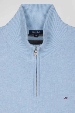 Pull col camionneur zippé en laine et coton ciel coupe Regular