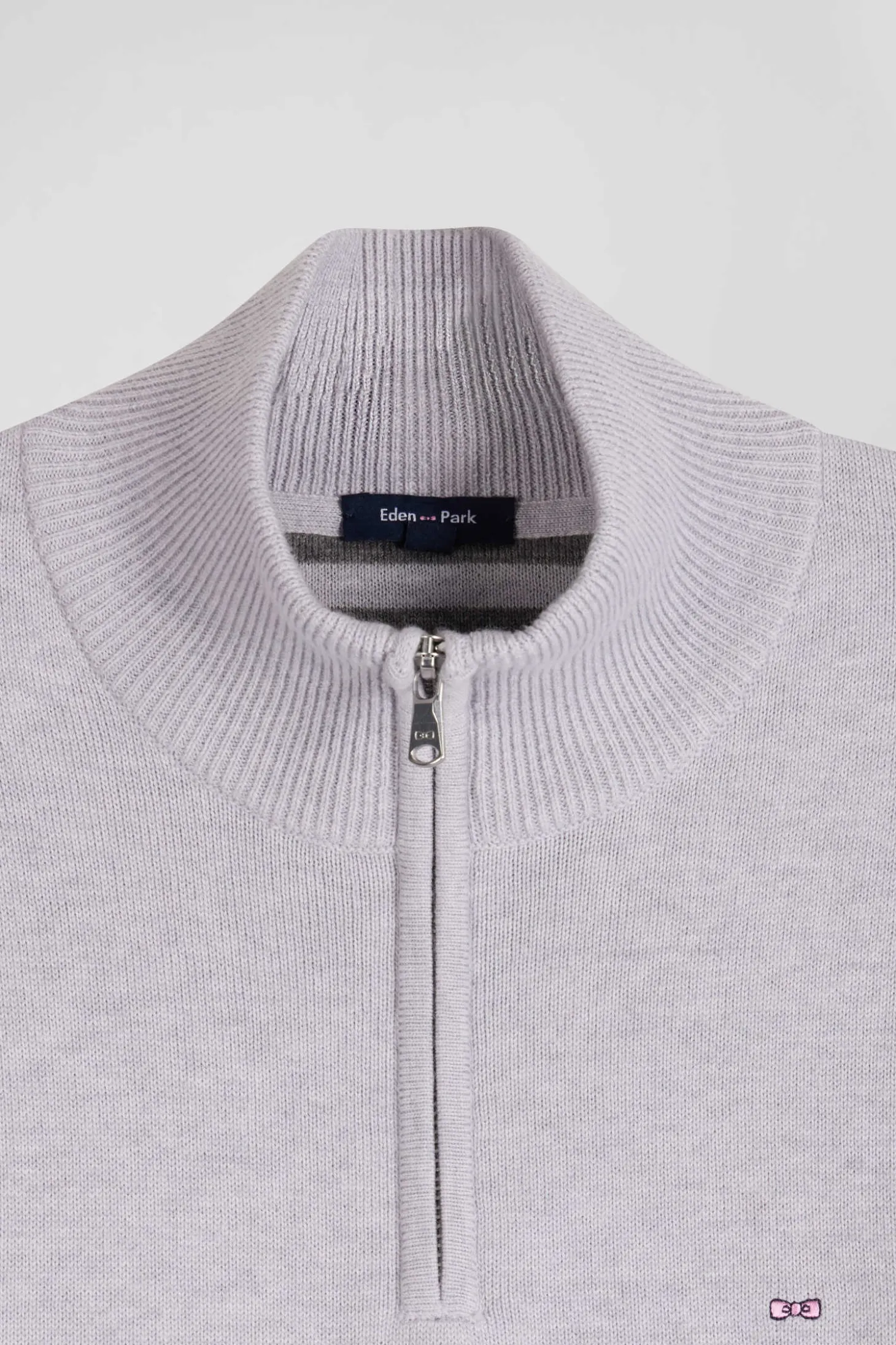 Pull col camionneur zippé en laine et coton gris coupe Regular