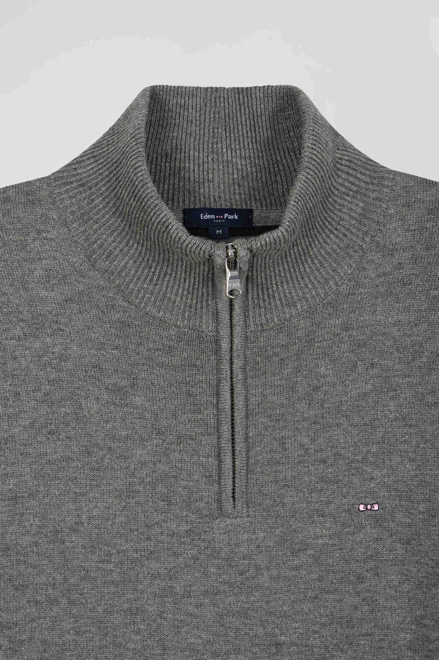 Pull col camionneur zippé en laine et coton gris clair coupe Regular