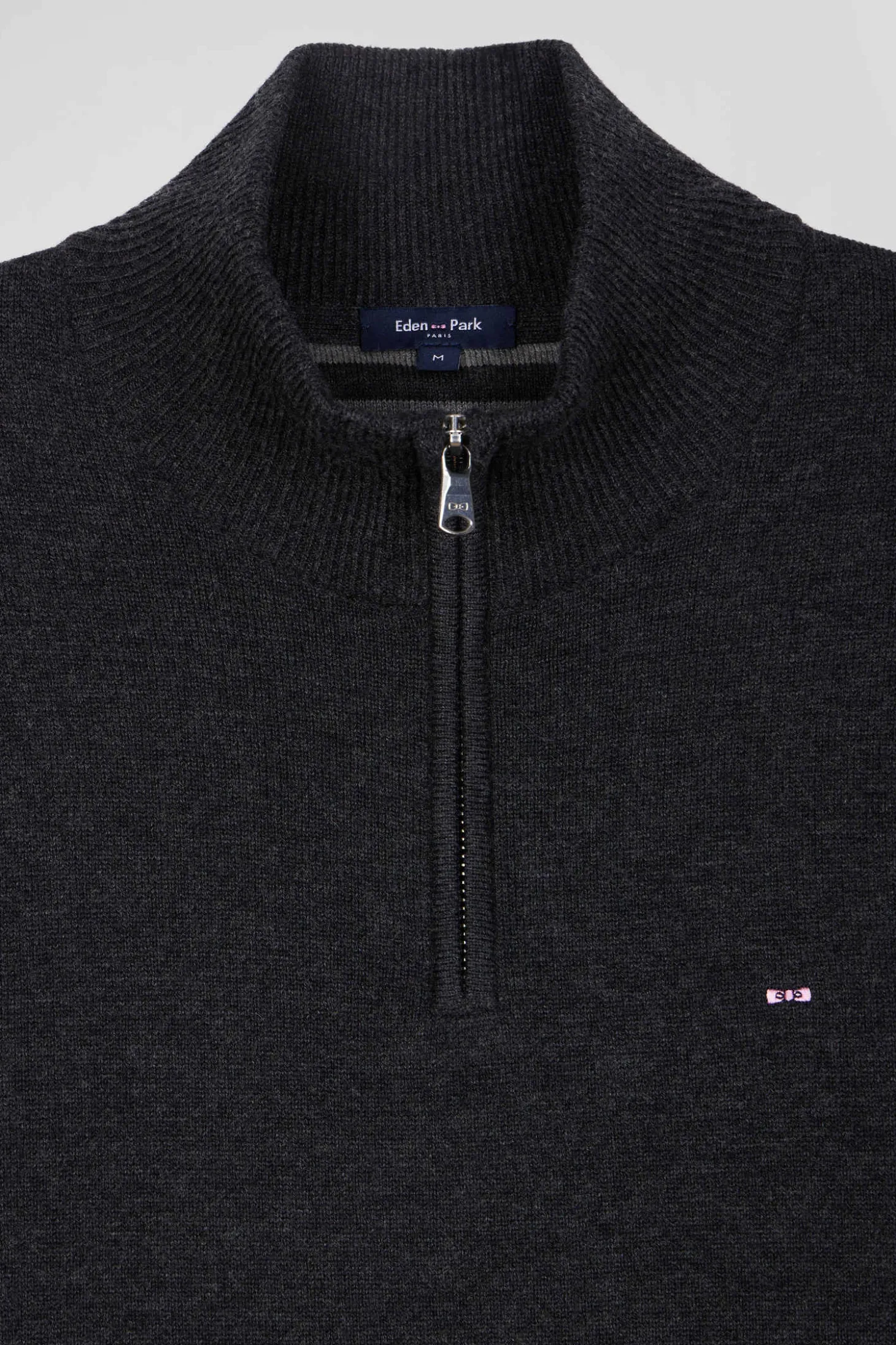 Pull col camionneur zippé en laine et coton gris anthracite coupe Regular