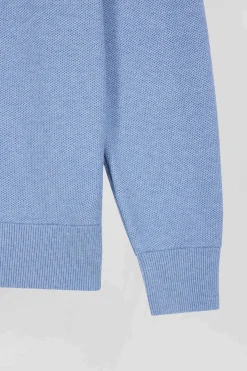 Pull col camionneur zippé uni en coton ciel coupe Regular