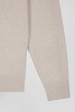 Pull col camionneur zippé en laine et coton beige coupe Regular