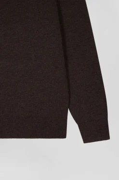 Pull col camionneur zippé en laine et coton brun coupe Regular