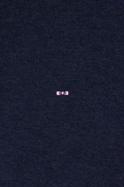 Pull col camionneur zippé en laine et coton bleu foncé coupe Regular