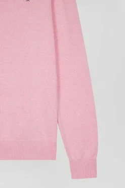 Pull col camionneur zippé en laine et coton rose coupe Regular